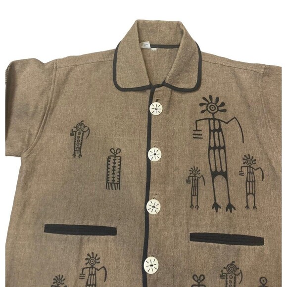 Venus Imports shacket top hieroglyphics large white buttons Nepal brown black - Picture 7 of 16